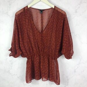[F21] Sheer Printed Button Down Blouse